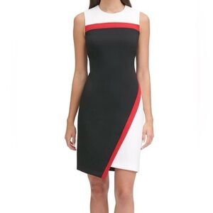 Never worn Tommy Hilfiger Asymmetrical Black Dress with Red and White New Size 6